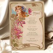 Invitation Elégant Art Nouveau Mariage Menu Dîner Floral