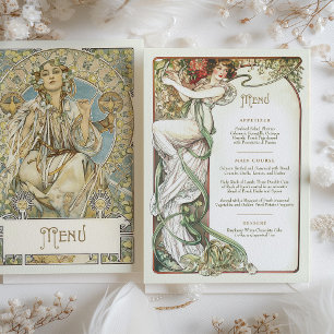 Invitation Elégant Art Nouveau Mariage Menu Dîner Mucha