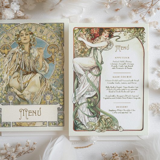 Invitation Elégant Art Nouveau Mariage Menu Dîner Mucha