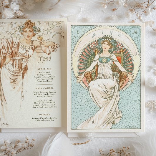 Invitation Elégant Art Nouveau Mariage Menu Dîner Mucha