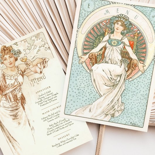 Invitation Elégant Art Nouveau Mariage Menu Dîner Mucha