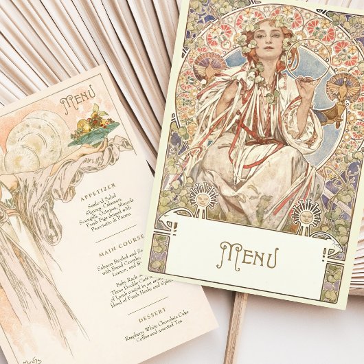 Invitation Elégant Art Nouveau Mariage Menu Dîner Mucha