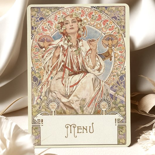 Invitation Elégant Art Nouveau Mariage Menu Dîner Mucha