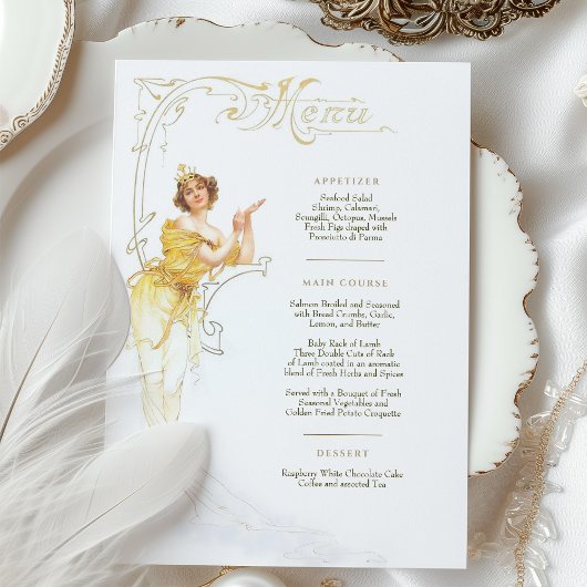 Invitation Elégant Art Nouveau Mariage Menu Dîner Mucha