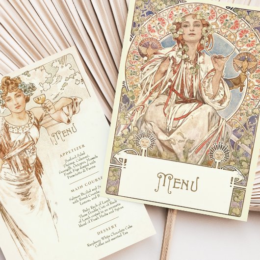 Invitation Elégant Art Nouveau Mariage Menu Dîner Mucha