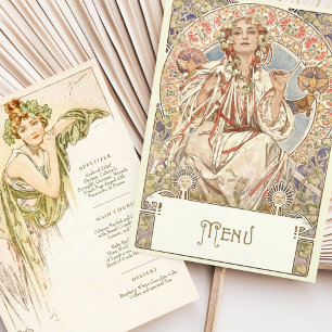 Invitation Elégant Art Nouveau Mariage Menu Dîner Mucha
