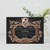 Invitation Elégant Art Nouveau Mariage photo noir et blanc (Debout devant)