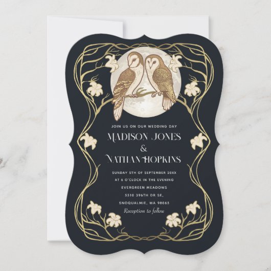 Invitation Élégant Art Nouveau Owls QR Code Mariage (Devant)