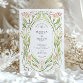 Invitation Élégant Art Nouveau Peach Lily Mariage