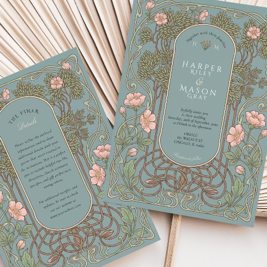 Invitation Elegant Art Nouveau Pinnk Lily Wedding
