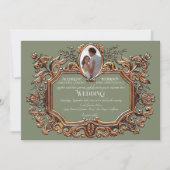 Invitation Elégant Art Nouveau Rococo Gold Sage Mariage photo (Devant)