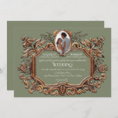Invitation Elégant Art Nouveau Rococo Gold Sage Mariage photo (Devant / Derrière)