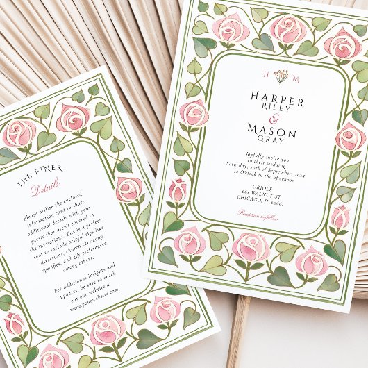 Invitation Elégant Art Nouveau Rose Garden Mariage