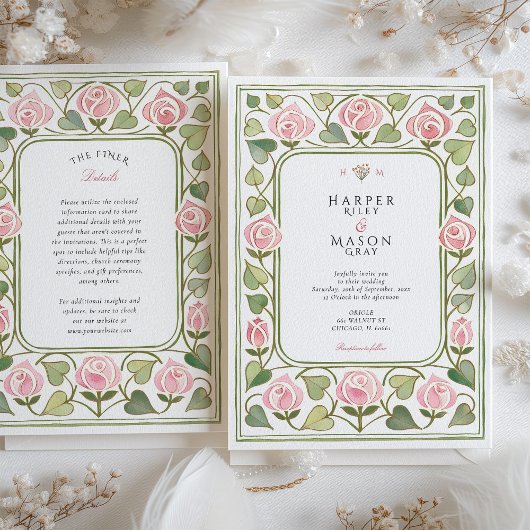 Invitation Elégant Art Nouveau Rose Garden Mariage