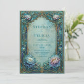 Invitation Elegant Art Nouveau Teal Floral Arched Wedding (Debout devant)