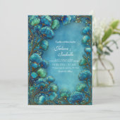 Invitation Elegant Art Nouveau Teal Scalloped Floral Wedding (Debout devant)