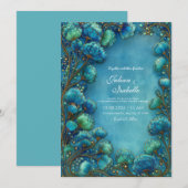 Invitation Elegant Art Nouveau Teal Scalloped Floral Wedding (Devant / Derrière)