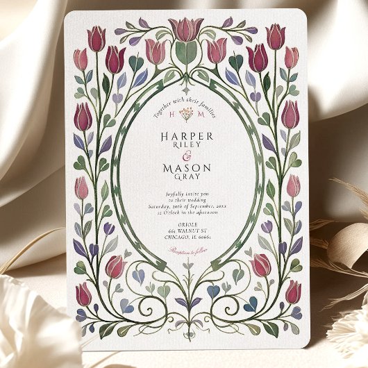 Invitation Elegant Art Nouveau Tulip Floral Wedding