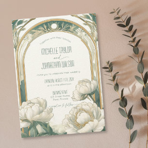 Invitation Elégant Art Nouveau Vintage Peonies Blanches Mucha