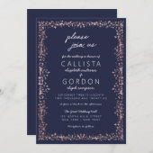 Invitation Elégant Artsy Rose bleu  Gold Mariage frontière (Devant / Derrière)