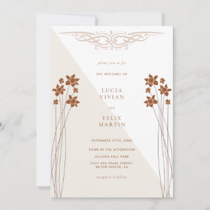 Invitation Élégant Automne 2couleur Floral QR Code Mariage ph