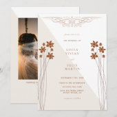 Invitation Élégant Automne 2couleur Floral QR Code Mariage ph (Devant / Derrière)