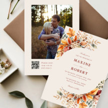 Élégant Automne Aquarelle Code QR Photo Mariage