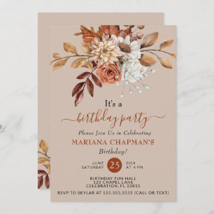 Invitation Elégant automne aquarelle florale sur Taupe Party