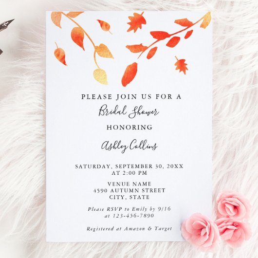 Invitation Elégant automne automne aquarelle feuillage Feuill