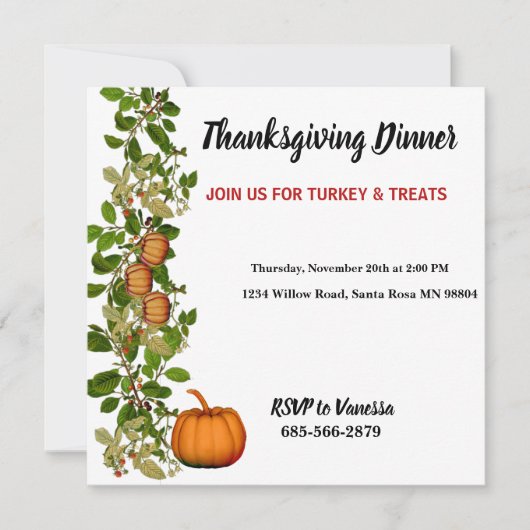 Invitation Élégant automne automne feuillage Citrouilles Than (Devant)