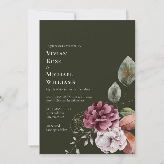 Invitation Élégant automne automne tout en un Mariage de Bour (Devant)