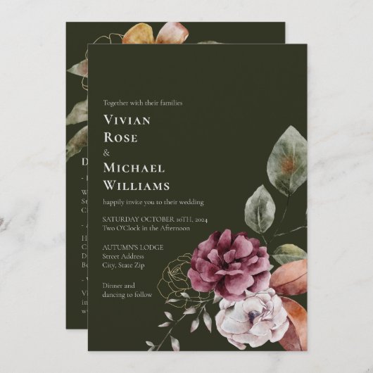 Invitation Élégant automne automne tout en un Mariage de Bour (Devant / Derrière)