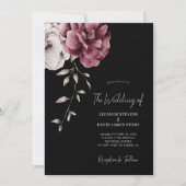 Invitation Elégant automne bordeaux floral moody noir mariage (Devant)