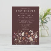 Invitation Elégant automne Brown Baby shower floral (Debout devant)