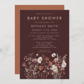 Invitation Elégant automne Brown Baby shower floral (Devant / Derrière)