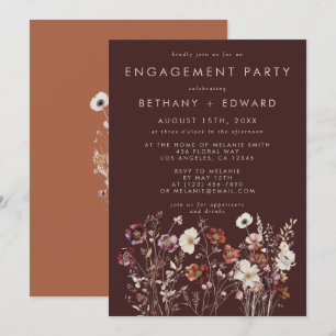 Invitation Elegant automne Brown Floral Engagement Party