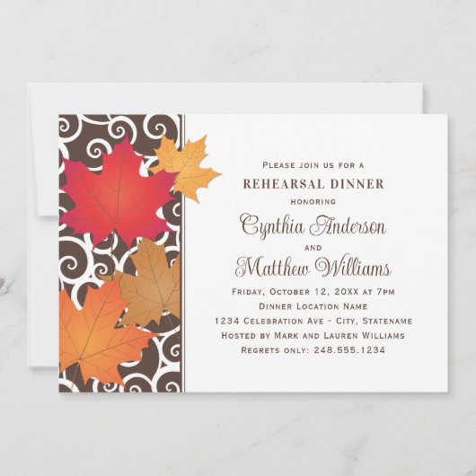 Invitation Élégant automne Feuilles de torrents automne Dîner (Devant)