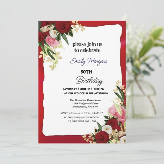 Invitation Elégant automne floral 50e anniversaire (Debout devant)