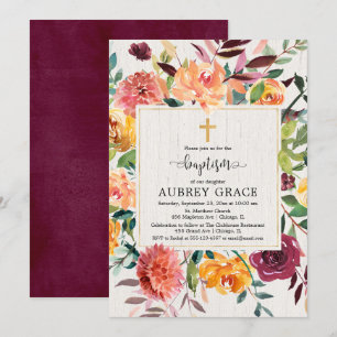 Invitation Elégant automne floral bordeaux aquarelle burgundy