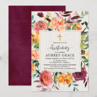 Élégant automne floral bordeaux brun christening