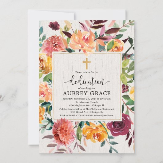 Invitation Élégant automne floral bordeaux dédicace (Devant)