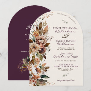 Invitation Élégant Automne Floral Plum Noir Ivoire Arche Mari