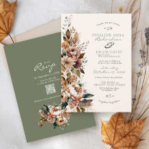 Invitation Élégant Automne Floral Vert Sauge Bohème Mariage d