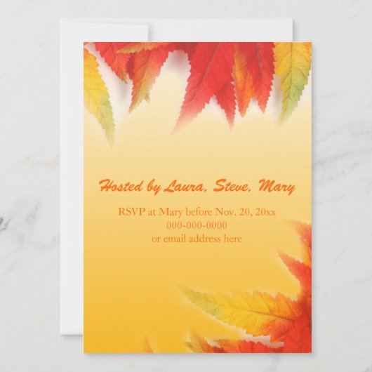 Invitation Élégant automne lire feuille fête d'action de grâc (Dos)