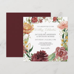Invitation Élégant automne Mariage floral Bourgogne Blush Ros
