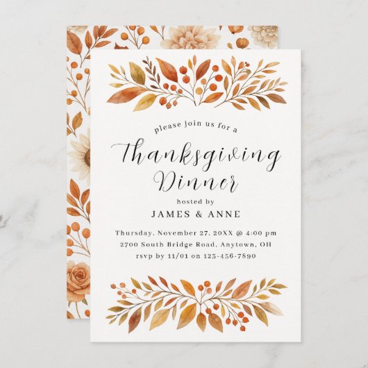 Invitation Élégant automne part Thanksgiving Dîner (Devant / Derrière)