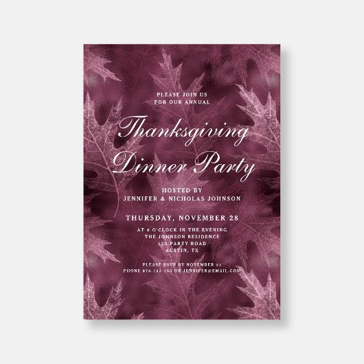 Invitation Élégant automne quitte Thanksgiving Dîner fête