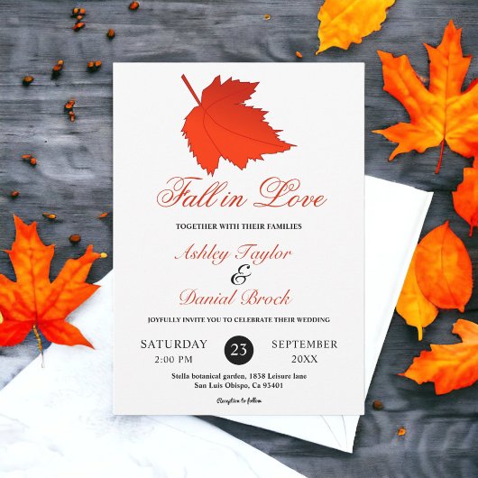 Invitation Élégant automne rouge Feuilles Boho automne Mariag