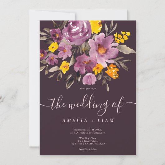 Invitation Élégant automne violet hivernal mariage (Devant)