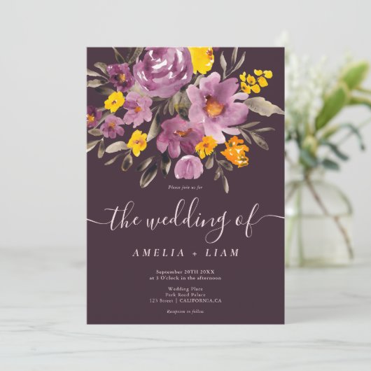 Invitation Élégant automne violet hivernal mariage (Debout devant)